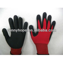 13G red polyester liner black nitrile coated gloves